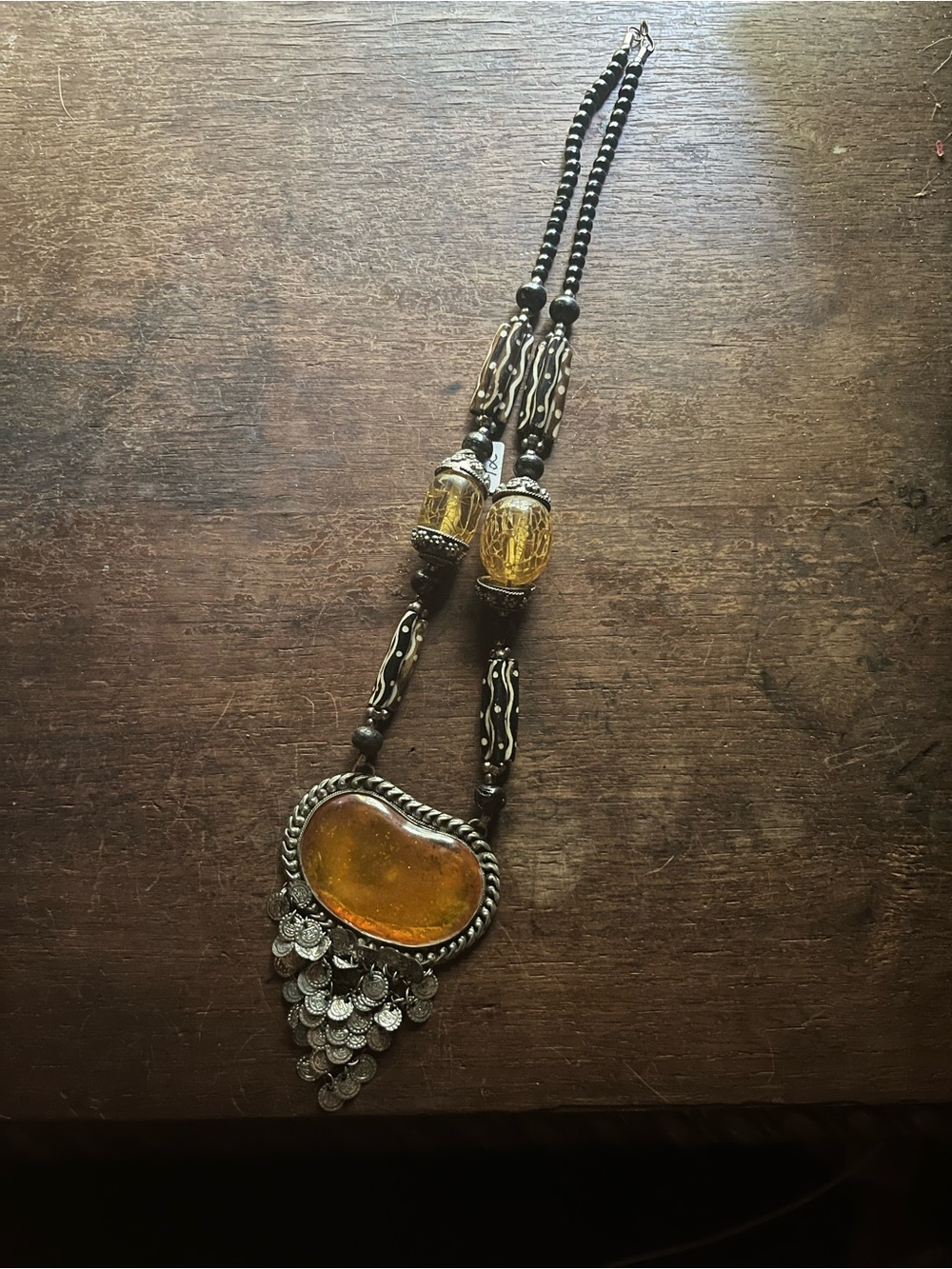 Vintage 1960s Czech Amber Glass Statement Necklace Chainmail Coin
Fringe Bib - Picture 5 of 5